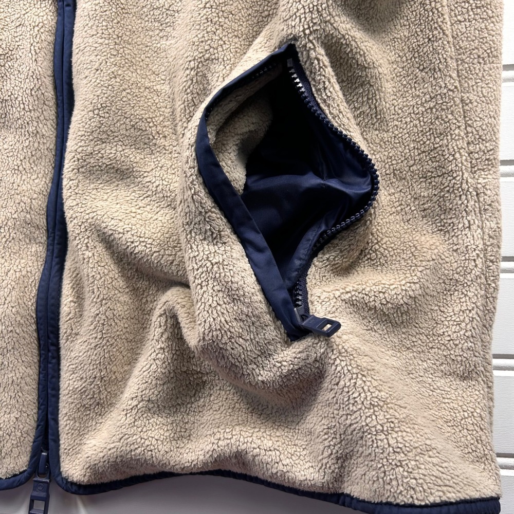 Peter Millar Crown Micro Shearling Fleece Vest Mens L Beechwood Tan Navy Quilted - Picture 9 of 16